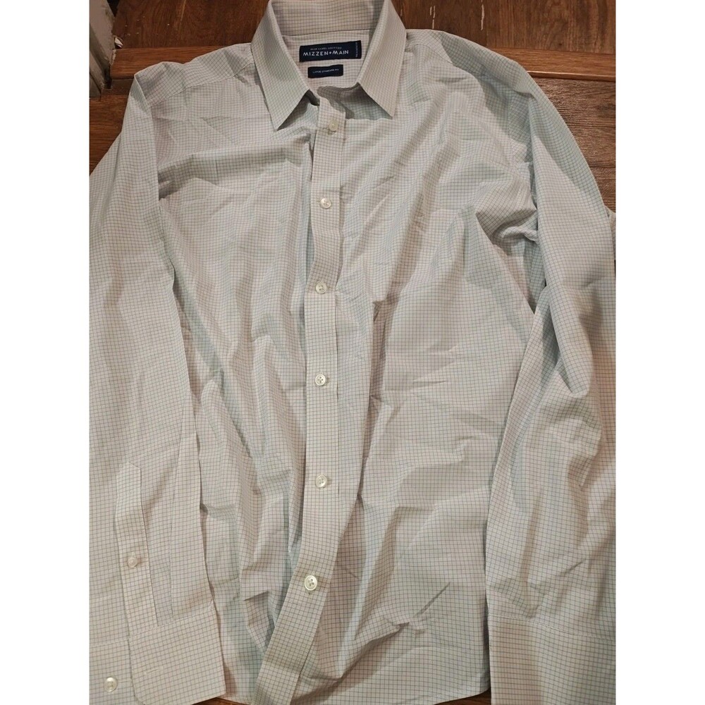Mizzen+Main Blue Label Leeward Shirt Blue White Grid Check Men's L Standard Fit